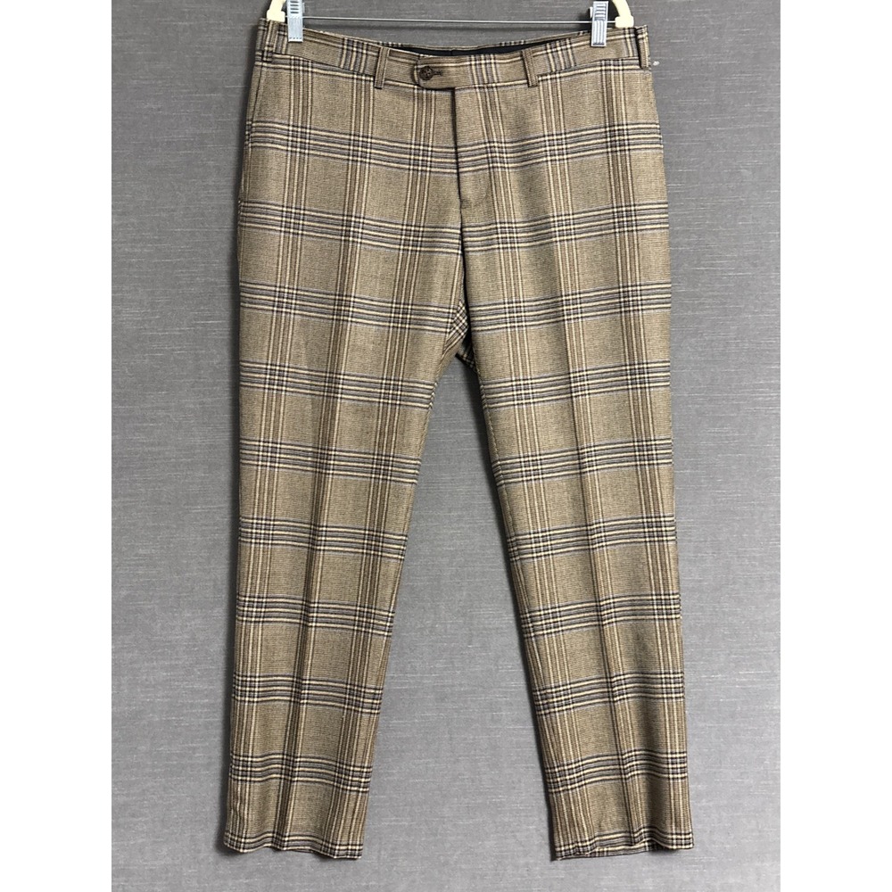 Indochino Pants 36 Brown Glen Wales Plaid Dress Trousers Business Casual Classic